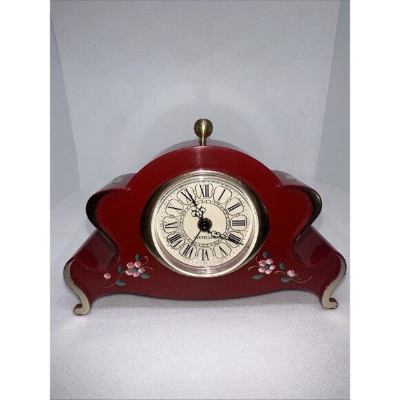 WESTCLOX Boudoir Victorian Style Vanity WIND-UP ALARM CLOCK HONG KONG VTG RED - Picture 1 of 6
